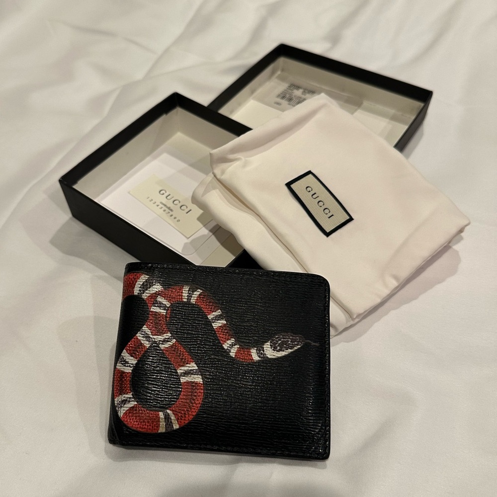 Gucci Black Bi-Fold Wallet with Red Snake Design